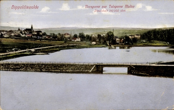 Postcard Dippoldiswalde, fore-dam to the Malter dam, place
