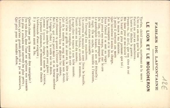 Chromo-Litho Fables by La Fontaine, Le Lion et le Moucheron