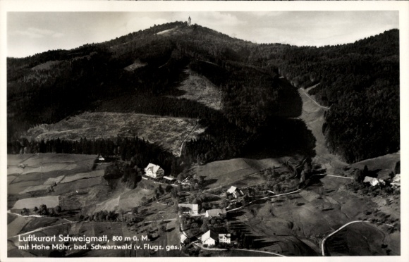 Postcard Schweigmatt Raitbach Schopfheim in Baden, climatic health resort 800 m, Hohe Möhr, Black Forest, aerial photography