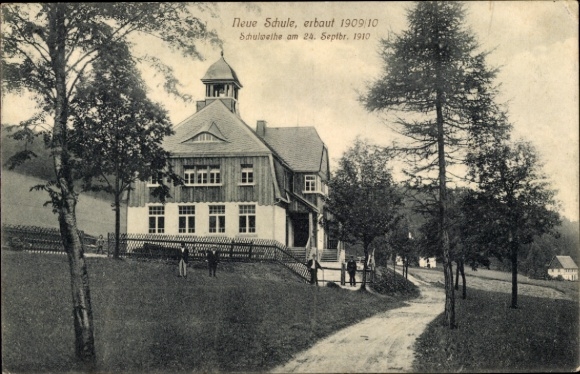 Postcard Rehefeld Zaunhaus Altenberg in the Erzgebirge, new school, built in 1909