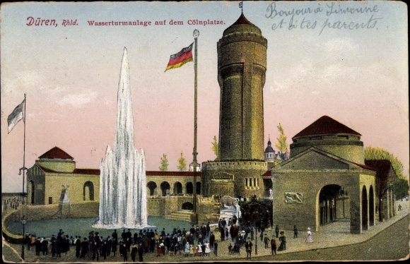 Ak Düren in Nordrhein Westfalen, Blick auf die Wasserturmanlage auf dem Kölnplatz