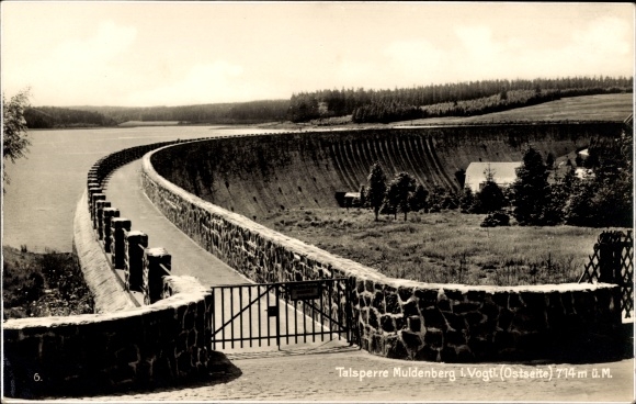 Postcard Muldenberg Grünbach in Vogtland Saxony, dam, east side