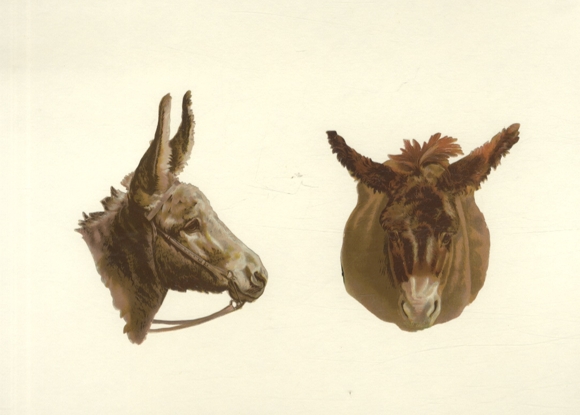 2 wafers donkeys (heads), approx. 13 x 10 cm and 9.5 x 10 cm
