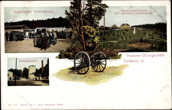 Postcard Zeithain in Saxony, military training area, swimming pool, team park, electr. target train