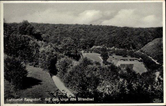 Postcard Rengsdorf in the Westerwald, general view, path to the lido