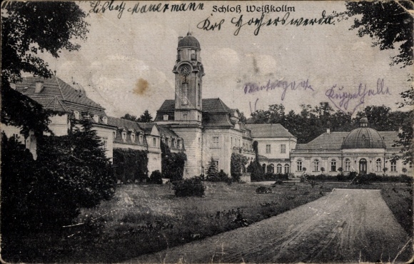 Ak Weißkollm Lohsa Oberlausitz, Schloss  Kuppel, Architektur, Uhrturm
