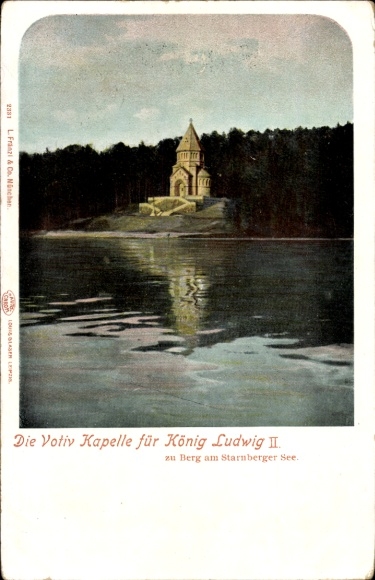 Postcard Berg am Starnberger See Oberbayern, The votive chapel for King Ludwig II.