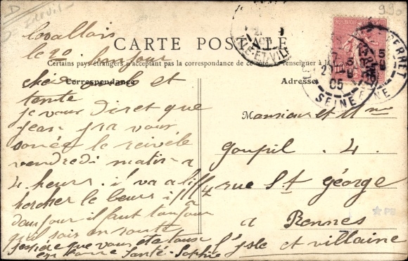 Letter Postcard Levallois Hauts de Seine, souvenir, bouquet of flowers