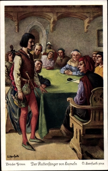 Künstler Ak Herrfurth, Oskar, Märchen, Gebrüder Grimm, Der Rattenfänger von Hameln