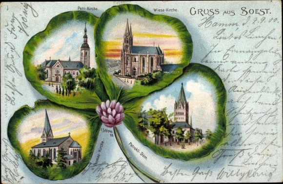 Kleeblatt Künstler Litho Schlemo, E., Soest, Petrikirche, Wiesekirche, Patrokli-Dom, Thomaskirche
