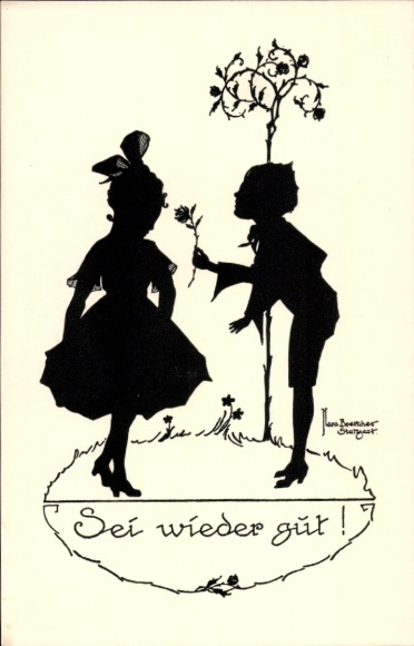 Paper cutting artist Postcard Boettcher, Hans, Be well again, boy and girl