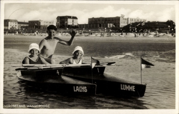 Foto Ak Nordseebad Wangeroog Wangerooge in Ostfriesland, Strandpartie, Kinder Kajak