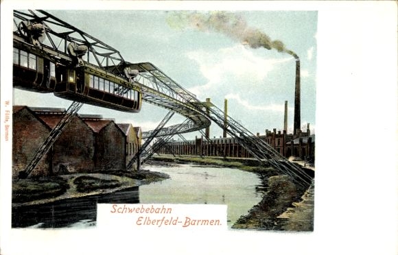 Postcard Wuppertal, suspension railway, factory building