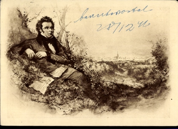 Postal stationery artist PC Austrian composer Franz Schubert, portrait