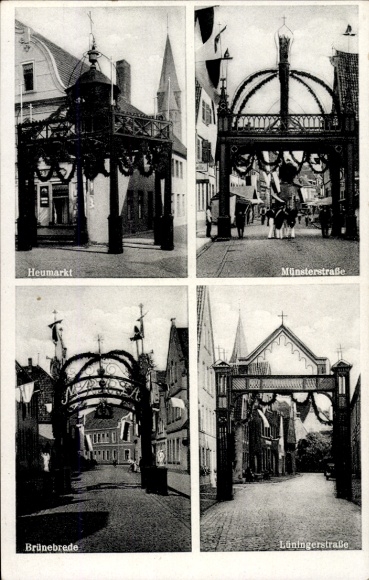 Ak Warendorf im Münsterland, Heumarkt, Münsterstraße, Lüningerstraße