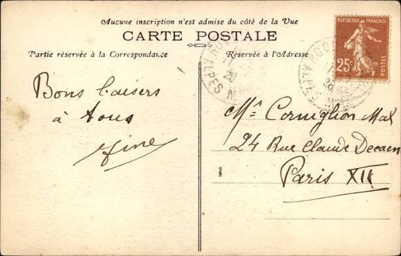 Postcard Roquebillière Alpes Maritimes, View of the 1926 disaster, Village of Bellevedere