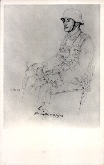 Artist Postcard Busch, W., Pioneer Sergeant Major with submachine gun