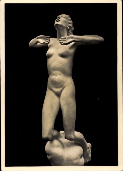 Postcard plastic by Josef Thorak, Hanneles Ascension, HDK 494, female nude, Photo Hoffmann