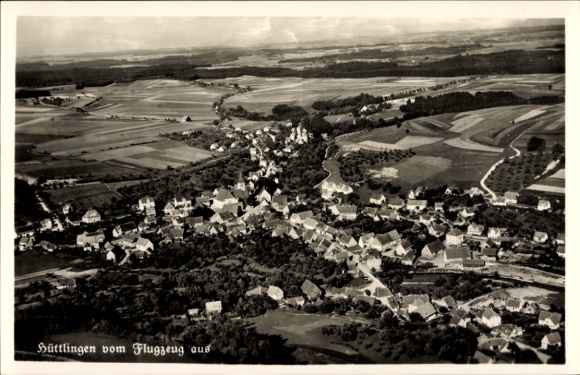 Postcard Hüttlingen in Württemberg, aerial view of rural surroundings, typical village structure