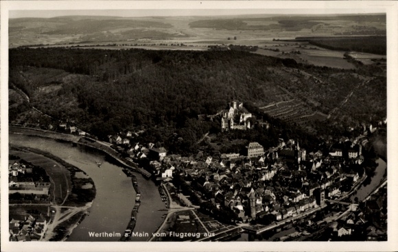 Postcard Wertheim am Main, aerial photograph