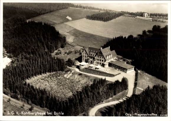 Postcard Dahle Altena in the Sauerland, SGV Kohlberghaus, aerial photograph, forest landscape, mountain house