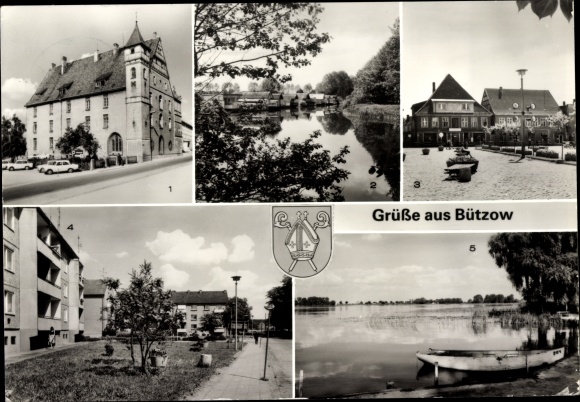 Postcard Bützow in Mecklenburg, Castle, District Culture House, Warnow, Freedom Square, Coat of Arms