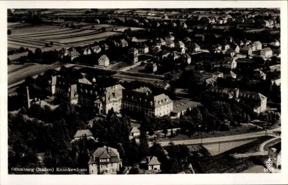 Postcard Offenburg in Baden Black Forest, hospital, aerial photograph