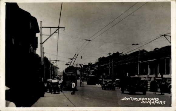 Foto Ak Singapur, New Bridge Road, Straßenbahn