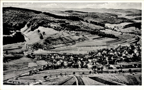 Ak Gomadingen in Württemberg, Fliegeraufnahme, Sternbergturm