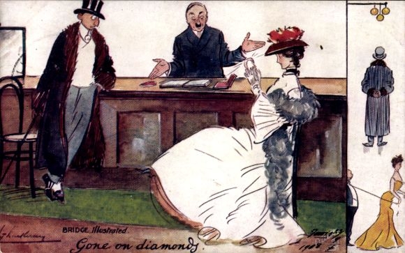 Artist Postcard Thackeray,Lance, Bridge Illustrated, Gone on diamonds