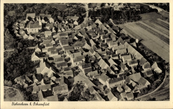 Postcard Bieberehren in Lower Franconia, aerial view of many roofs, rural landscape