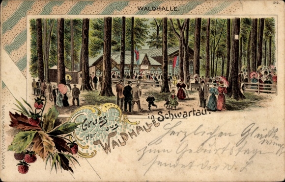 Litho Bad Schwartau in Ostholstein, Gasthaus Waldhalle, Erdbeeren