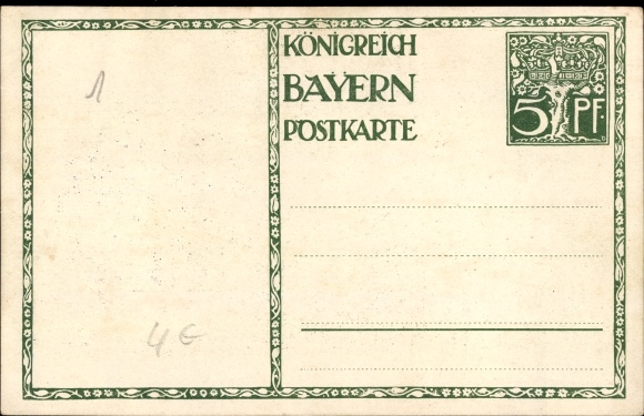 Postal stationery artist PC Diez, M., Prince Regent Luitpold of Bavaria 1911, 5 Pfennig