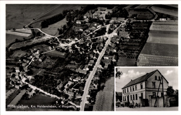 Ak Hillersleben bei Haldensleben, Fliegeraufnahme, Gasthaus Westphal
