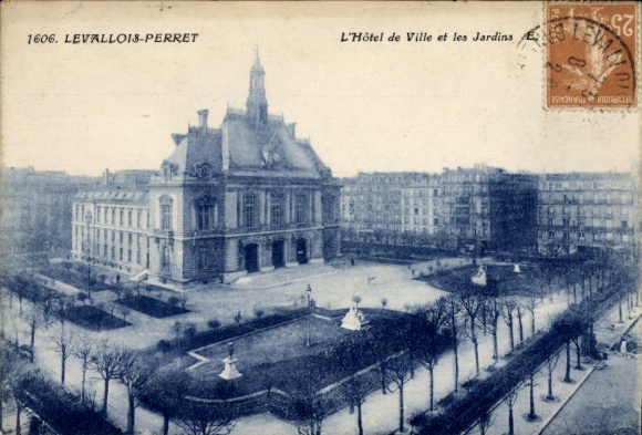 Ak Levallois Perret Hauts de Seine, L'Hôtel de Ville et les Jardins