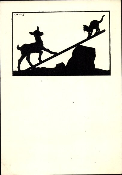 Paper cut artist Postcard Carus, goat and cat rocking, animal protection