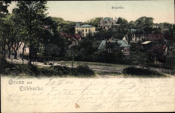 Postcard Lübbecke in Westphalia, partial view, Bergertor