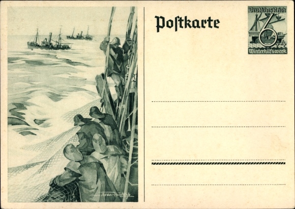 Postwaardestuk ansichtkaart Axster Heudtlass, vissers op volle zee, vissersboten