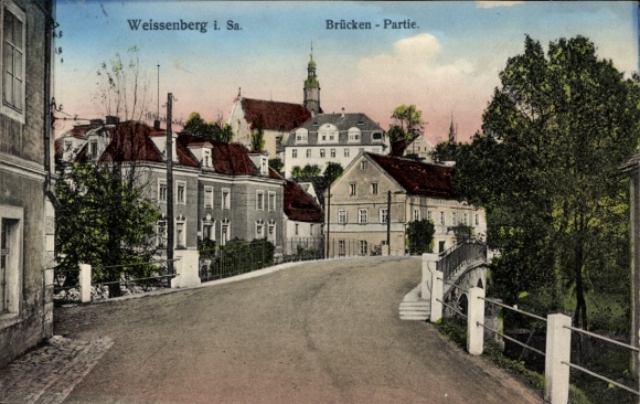Ak Weißenberg in Sachsen, Löbaubrücke, Straßenansicht