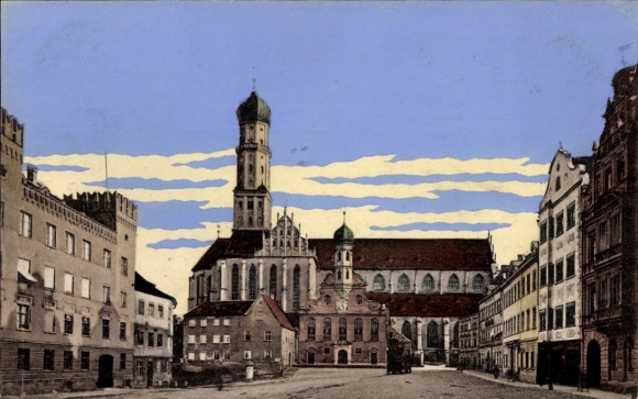 PC Augsburg in Swabia, St. Ulrich, architecture, colored illustration