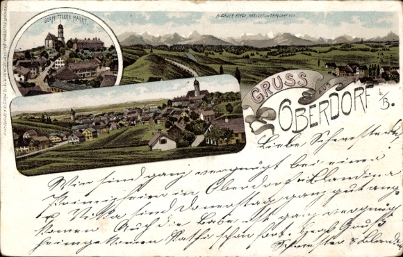 Chromo-Litho Oberdorf near Immenstadt Martinszell Waltenhofen in the Oberallgäu, Middle Market, general view