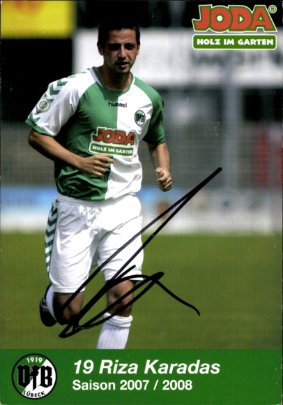 Autograph card footballer Riza Karadas, VFB Lübeck, autograph