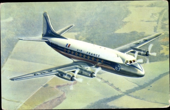 Postcard French passenger plane, Air France, Vickers Viscount
