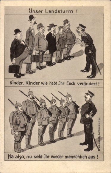 Ak Gerden Melle in Niedersachsen, Zeichnung zeigt zwei Gruppen von Soldaten, die eine in Zivil...