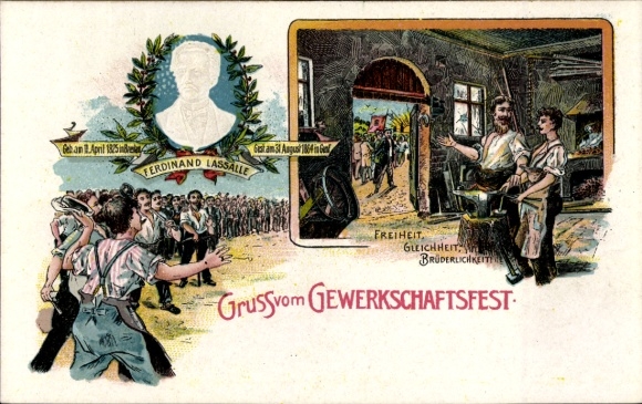 Chromo-Litho trade union festival, Ferdinand Lassalle, blacksmith, freedom equality fraternity