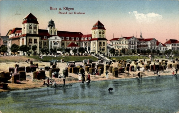 Postcard Seaside resort Binz on Rügen, spa house, beach, Rügen,