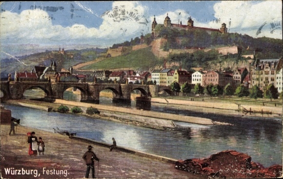 Artist PC Würzburg am Main Lower Franconia, Marienberg Fortress, bridge, Main section