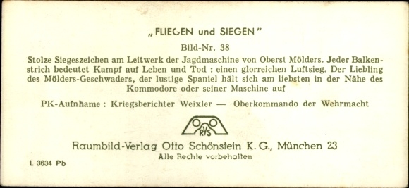 Stereo spatial image photo flying and winning No. 39, victory sign on the tail unit. Hunting machine v. Mölders