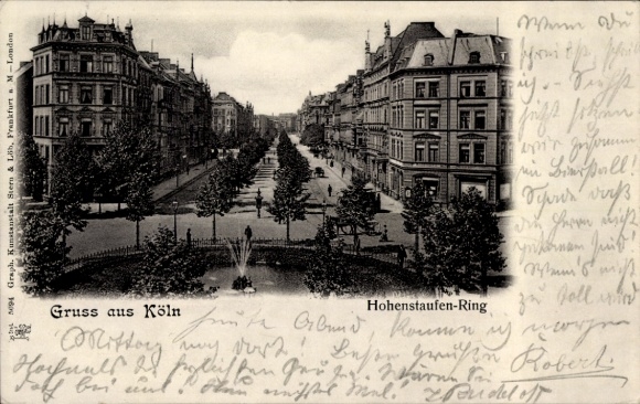 KP Hohenlind Kolonia, Hohenstaufen-Ring, drzewa, ulica, fontanna,