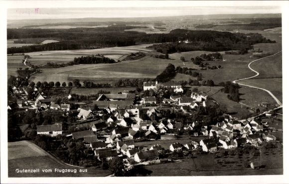 Postcard Gutenzell Hürbel Upper Swabia Württemberg, aerial photograph